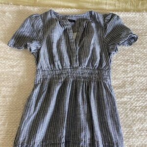 Quince Navy and White Striped Maxi Dress